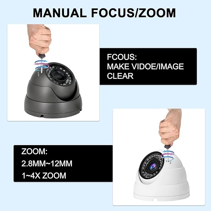 2MP CCTV Camera HD 1080P 4-in-1 (TVI/AHD/CVI/960H/CVBS) Security Dome Camera, 2.8-12mm Varifocal Lens Analog Video Surveillance, Wide Angle Viewing Day & Night Indoor Outdoor Waterproof (Grey)