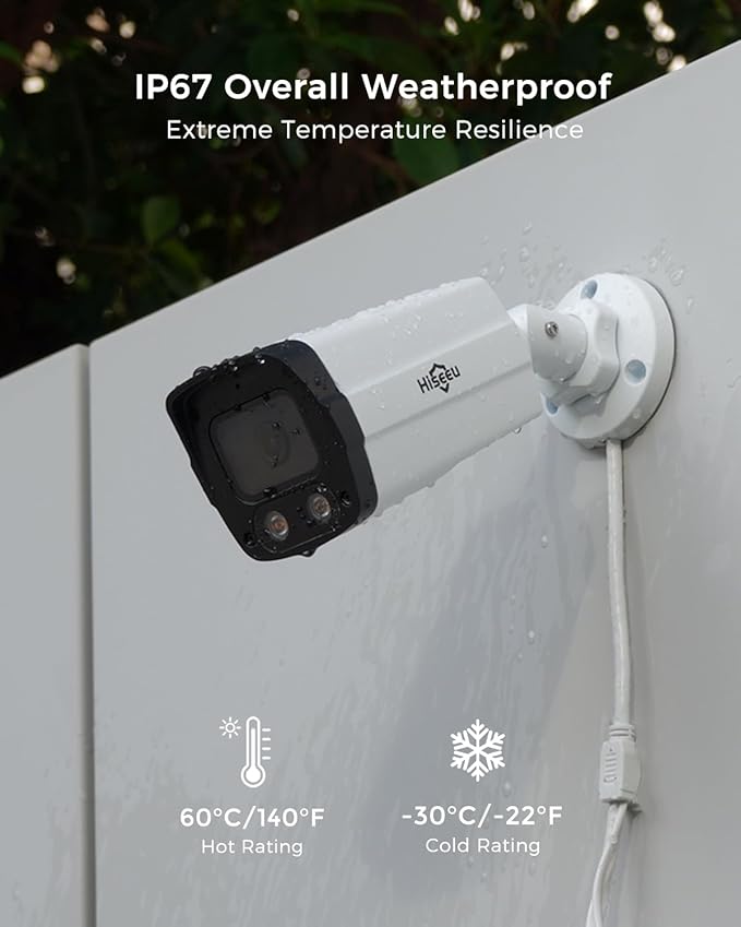 Hiseeu 12MP PoE Security Camera System, 8 Pcs 12MP Security Cameras, 121° Wide View, Person Vehicle Detect, 2-Way Audio, Soptlights Color Night Vision, 16 CH PoE NVR with 4TB HDD for Home Surveillance