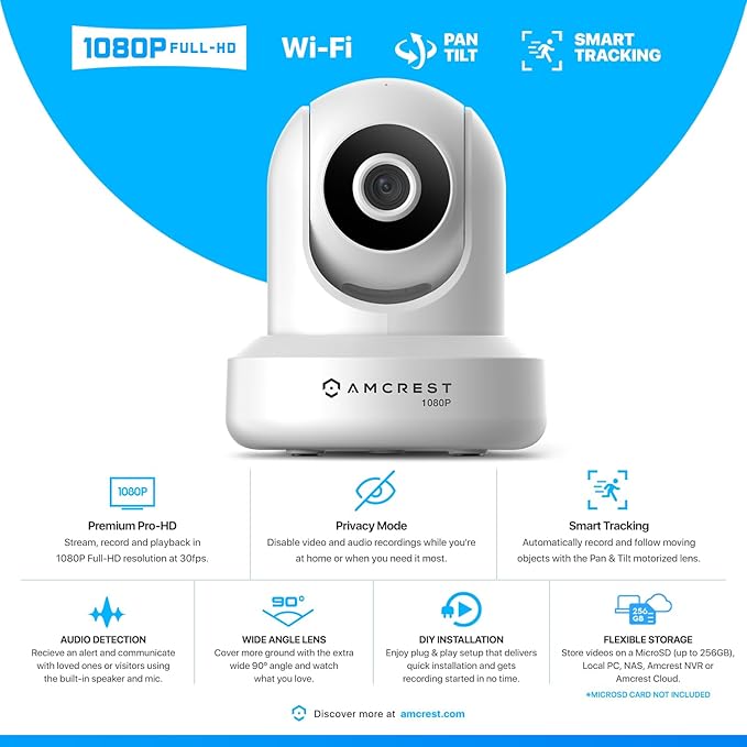 Amcrest 1080P WiFi Security Camera 2MP Indoor Pan/Tilt Wireless IP Camera, IP2M-841W (White)