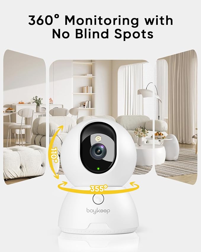 BoyKeep Indoor Camera, 2K Cameras for Home Security with Motion Detection, Pet Camera Indoor with Phone App, Color Night Vision, 2-Way Audio, Cloud/TF Card Storage, Compatible with Alexa