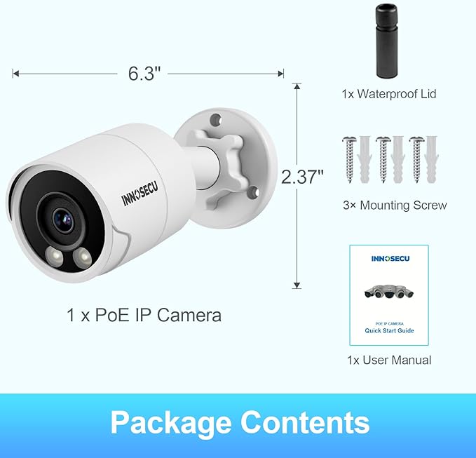 PoE Camera 4MP, Outdoor IP67 Bullet Security IP Camera, Smart Dual Light Full Color Night Vision, Built-in Mic, 2.8m Lens 110° Angle Viewing, Human/Vehicle Detection, INB4FD38F (White)