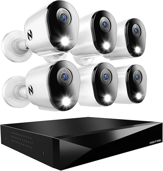 Night Owl 2-Way Audio 12 Channel DVR Video Home Security Camera System with (6) Wired 2K HD Indoor/Outdoor Deterrence Cameras and 1TB Hard Drive (Add up to 2 More Wired and 4 Wi-Fi Cameras)