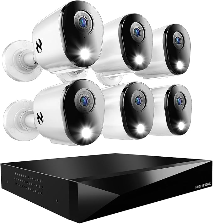 Night Owl 2-Way Audio 12 Channel DVR Video Home Security Camera System with (6) Wired 2K HD Indoor/Outdoor Deterrence Cameras and 2TB Hard Drive (Add up to 4 More Wired and 4 Wi-Fi Cameras) (6 Camera)