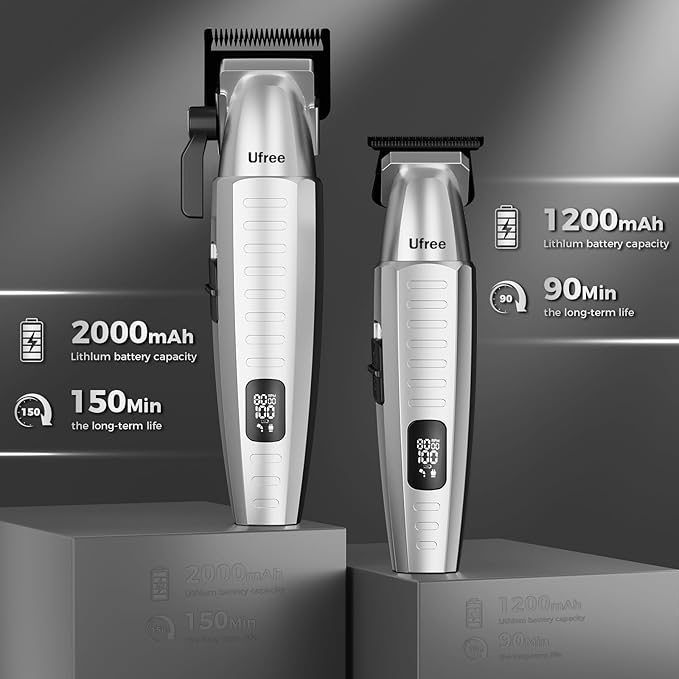 Ufree Professional Hair Clippers for Men with Bag, Mens Clippers and Trimmers Set, Barber Clippers Set, Electric Beard Trimmer, Gifts for Men, Silver