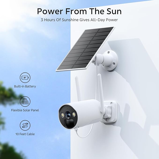 CAMCAMP 4MP Solar Camera Wireless Outdoor, 6 Cam-Kit, Security Cameras System Wireless, 2.4G& 5G WiFi, Color Night Vision, 10CH NVR 500GB HDD Local Recording, No Subscription, IP66, CCTV Surveillance