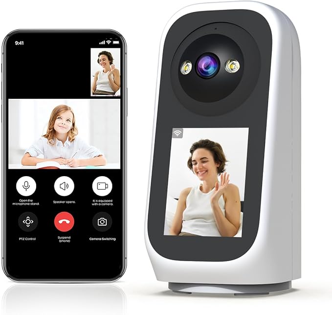 JOOAN 5G WiFi Security Camera Indoor with Screen 2K 360° PTZ Surveillance Camera Plug-in Home IP Cam for Baby Elderly SD Card Cloud Storage Motion Detection Auto Tracking 2 Way Video, Color Night