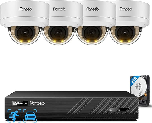 PoE Security Camera Systems, 5MP 8 Channel NVR w/ 2TB HDD, 4PCS Wired 5MP 2.8mm Smart Person Vehicle Detection Outdoor Dome IP Cameras for Home, 24/7 Audio Recording, PD54Y0408-5M