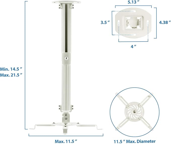 Mount-It! Ceiling Projector Mount | Full Motion and Height Adjustable from 14.5-21.5 Inches | Universal Bracket Fits Epson, Optoma, Benq, and Viewsonic Projectors | 30 Lbs Capacity (Medium)