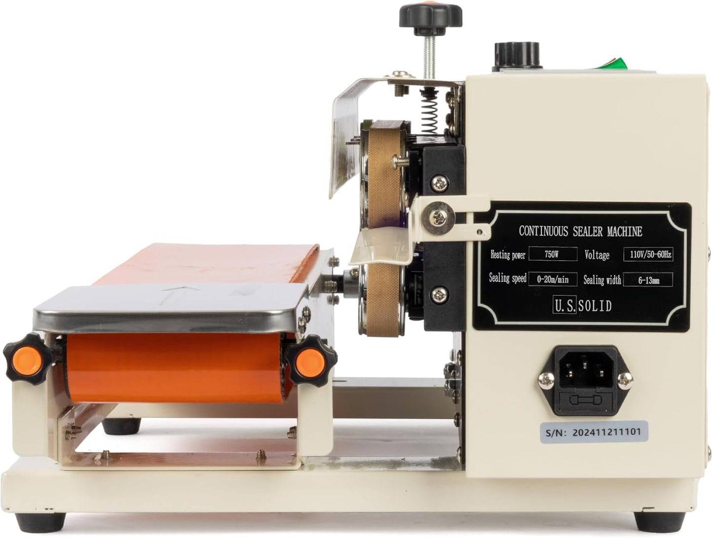 U.S. Solid Continuous Bag Band Sealer Tabletop Sealing Machine, Automatic Horizontal Band Sealer with Digital Temperature Control for 0.02-0.08mm PVC Bags Films Stamp Coding 110V