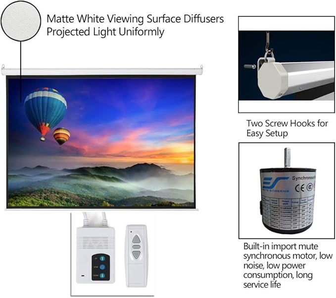 Motorized Projector Screen with Remote Control, No Wrinkles, Without Dents, HD Screen, for Home Theater Office Classroom TV Usage (100in 4:3)