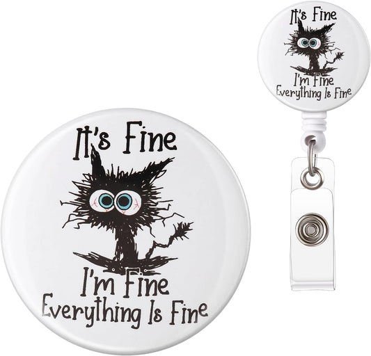 Nurse Badge Reel, Funny ID Badge Clip, Cute Badge Holder, This is Fine Cat Badge Reels Retractable, Office Lanyard Accessories, Nursing Student Gifts