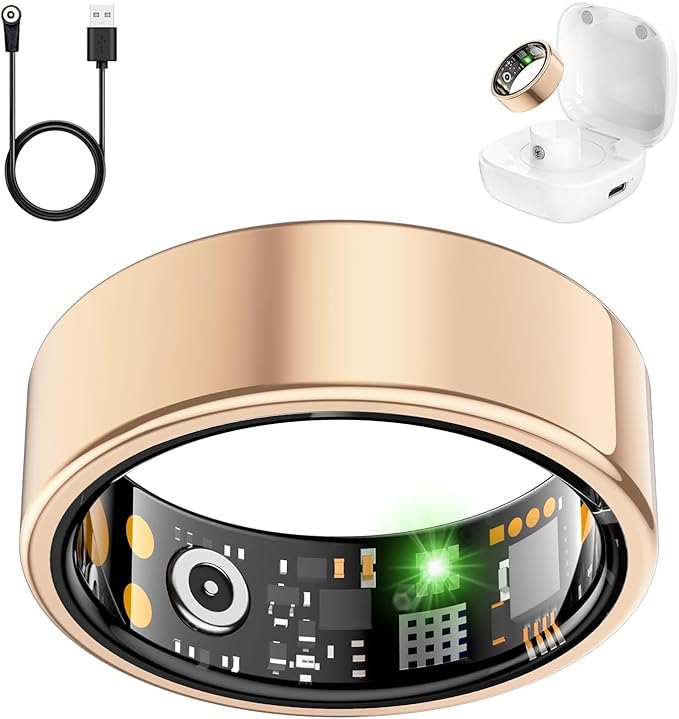 Smart Health Ring for Women Men, Fitness Tracker Ring with Heart Rate, Blood Oxygen, Sleep Tracker, Step Tracker, No Subscription Fee, IP68 Waterproof Smart Ring for iphone & Android (Rose Gold, 11#)