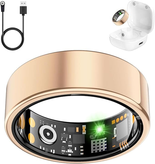 Smart Health Ring for Women Men, Fitness Ring with Heart Rate, HRV, Blood Oxygen, Sleep Tracker, Step Tracker, No Subscription Fee, IP68 Waterproof Smart Ring for iPhone & Android (Rose Gold, 10#)