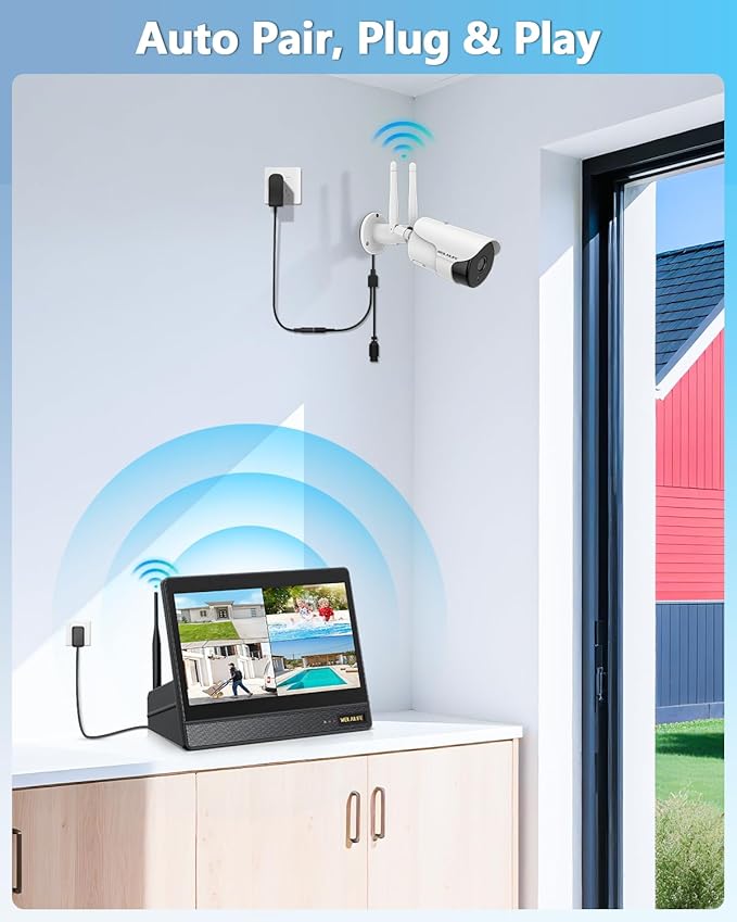 WEILAILIFE 5MP Wireless Security Camera System with 10" Monitor, Outdoor WiFi Home Video Cameras Systems Surveillance DVR Kits