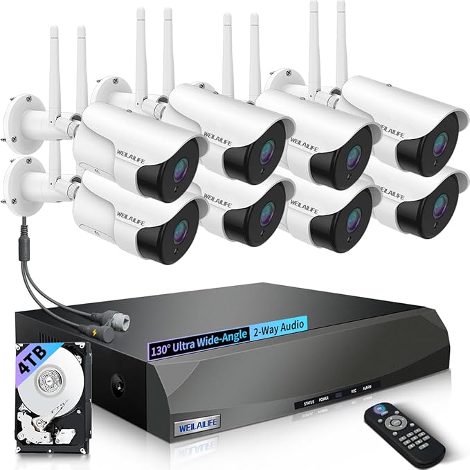WEILAILIFE 【 90ft Super Night Vision & Dual Antenna Enhanced】 2-Way Audio Outdoor Wireless Security Camera System, WiFi Video Surveillance, Home Security Cameras
