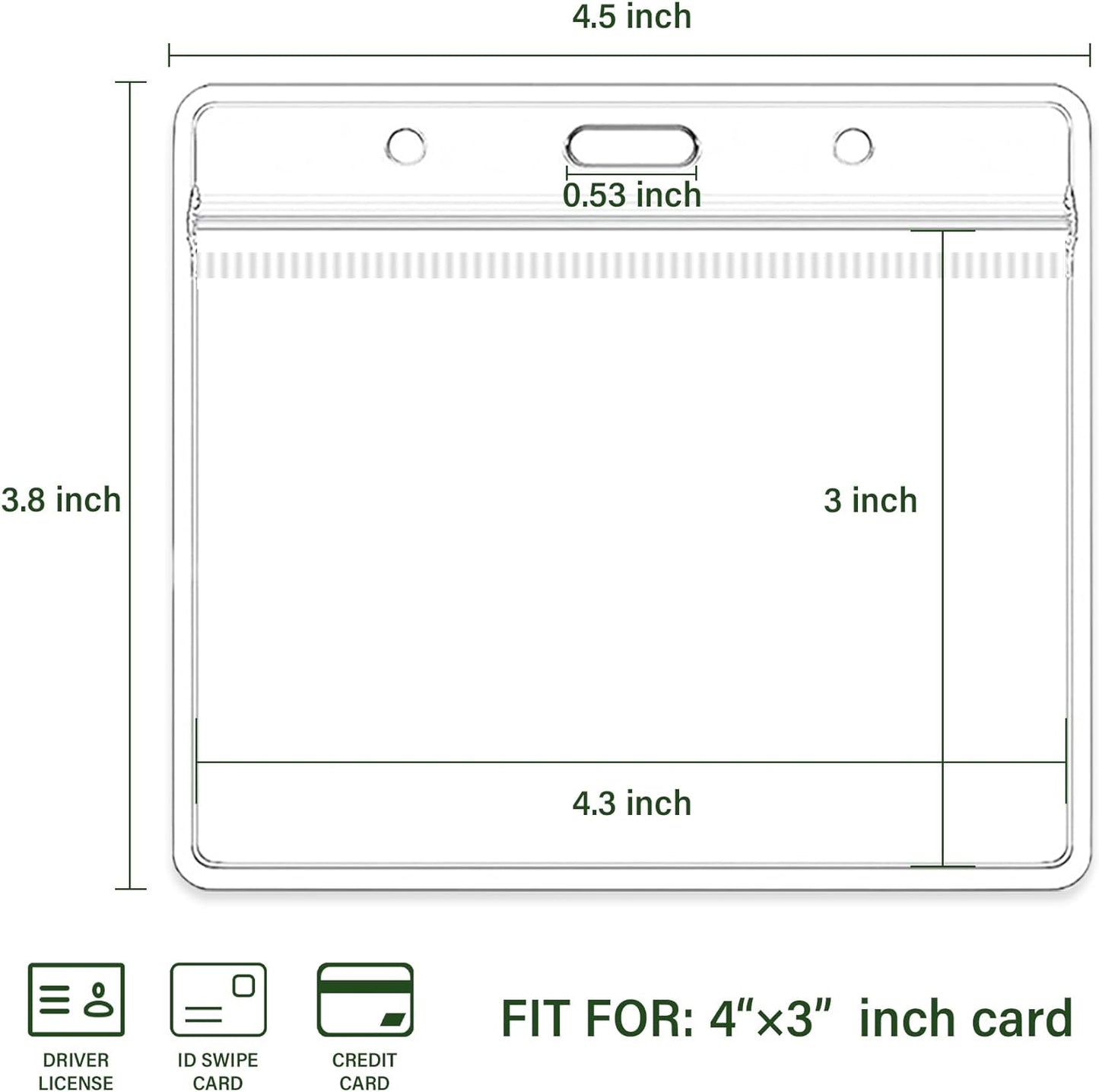 4x3 Inches Horizontal Badge Holder, Clear ID Card Holder with Waterproof Resealable Zip Type Protector, Badge Sleeve Fits Name Tag Holder/RFID/Proximity/Credit Card (200pcs-Horizontal)