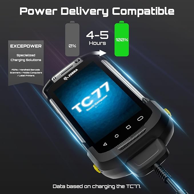Fast Charging Car Charger Cable for Zebra Symbol TC77 TC70 TC72 TC75 TC70X TC75X TC700H TC700K TC77HL TC720L Barcode Scanners - Fully Charges in Just Over 4 Hours - CHG-TC7X-CLA1-01