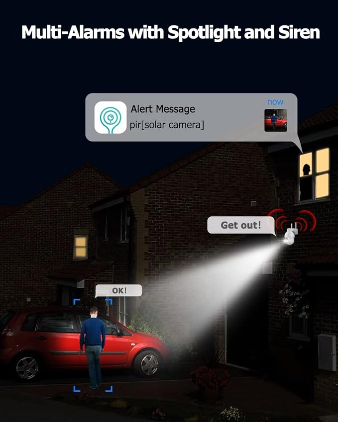 【2K】 Solar Security Cameras Outdoor Wireless, 2 Pack Outdoor Camera Wireless Solar Powered, Pan Tilt 360°WiFi Camera with Color Night Vision/PIR Sensor/2-Way Audio/Alexa/Google Assistant