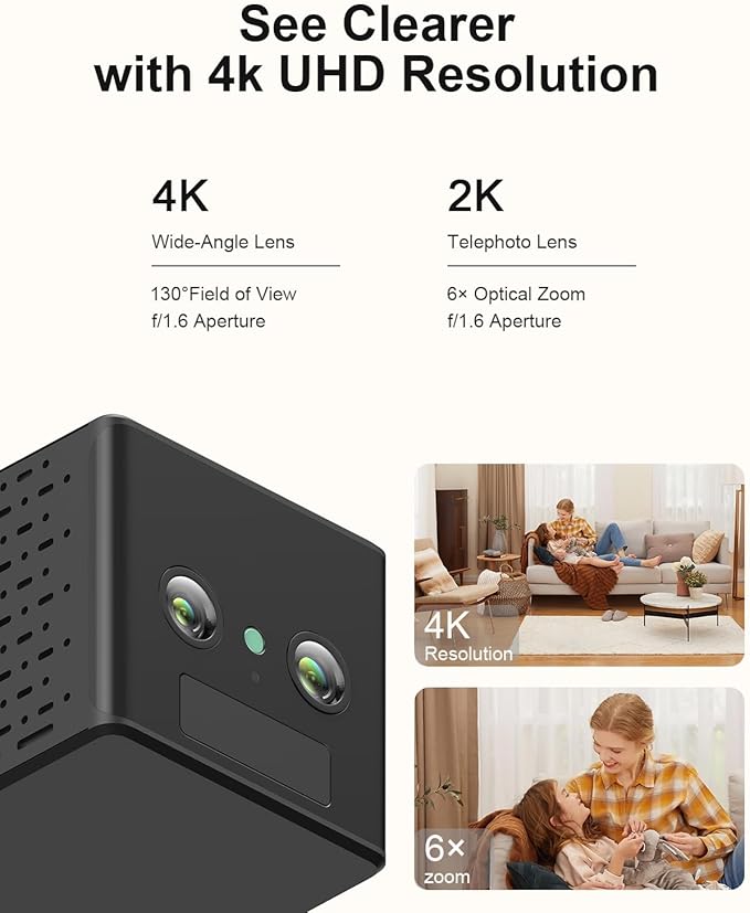 4K Wireless Security Camera, WiFi Indoor Camera, Cameras for Home Security, Baby Monitor, Nanny Cam with Night Vision, AI Motion Detection, Live View