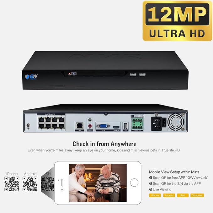 GW Security 8 Channel NVR UltraHD 4K Face Recognition NDAA & TAA Compliant Security Camera System with 8 x 8MP @25FPS Outdoor & Indoor PoE Turret Cameras, 10 Smart AI Functions
