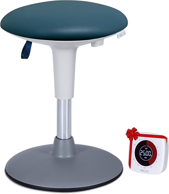 Kids Wobble Stool Ages 7â12; Adjustable Height Wobble Stool for Classroom Seating with Soft, Easy-to-Clean New Fabric Cushion; Flexible Wiggle Chair for Focus & ADHD + Bonus Visual Timer (Lake Teal)