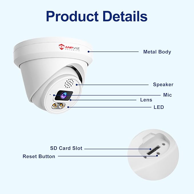 Anpviz 6MP PoE Camera, Turret 6MP UltraHD IP Camera Outdoor with Mic & Speaker, 100FT Smart Color Night Vision, PoE Security Cameras with AI Human Vehicle Detection, MicroSD Slot (U Series)