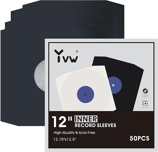 YVW 50Pcs Vinyl Record Inner Sleeves, Black Kraft Paper Record Sleeves with Poly Lined for 12" Records, Comer Cut Design Acid Free Album Covers, Vinyl Record Album Covers LP Jacket Protective