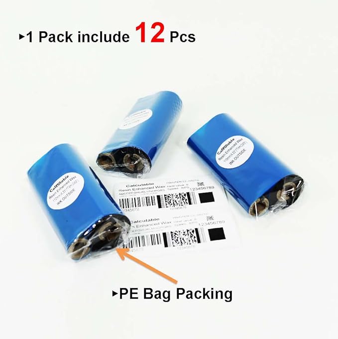 12 Count 4.33" x 243' (110mmx74m) Thermal Wax Ribbons 1/2" Core Thermal Transfer Wax Ribbon for Zebra,TEC,DATAMAX,INTERMEC,Avery,Citizen,SATO,TSC,GODEX,ARGOX