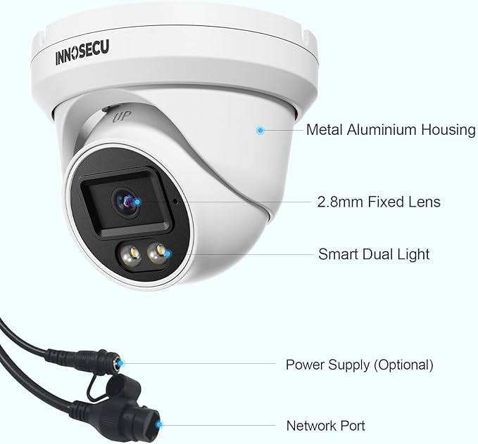 5MP PoE Camera Outdoor, Dome Security Surveillance Camera, Smart Dual Light Color Night Vision, Waterproof IP67, Built-in Mic, 2.8mm Lens 110°,Human&Vehicle Detection,IND5GD93B (White)