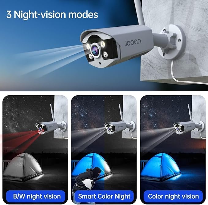 JOOAN 3MP Wireless Security Camera System Outdoor [H.265+ System & 2 Way Audio] 10CH NVR&4 WiFi Cameras for Home Surveillance IP67 Weatherproof Color Night Vision Motion/Human Detection&Alert