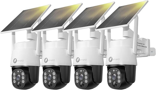 xmartO 4MP QHD Wireless PTZ Solar Security Camera Outdoor/Indoor for Homes, WiFi 6 5G Dual Band, Wire-Free Easy Installation, No Monthly Fee (Wall/Ceiling/Corner/Tree/Pole Mount, SDK4034 4-Pack)