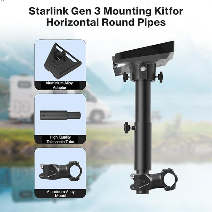 Starlink Gen 3 Universal Mount - RV, Camper, Yacht, Pole, Railing Clamp for Roof/Rack (1-1.22”Dia)