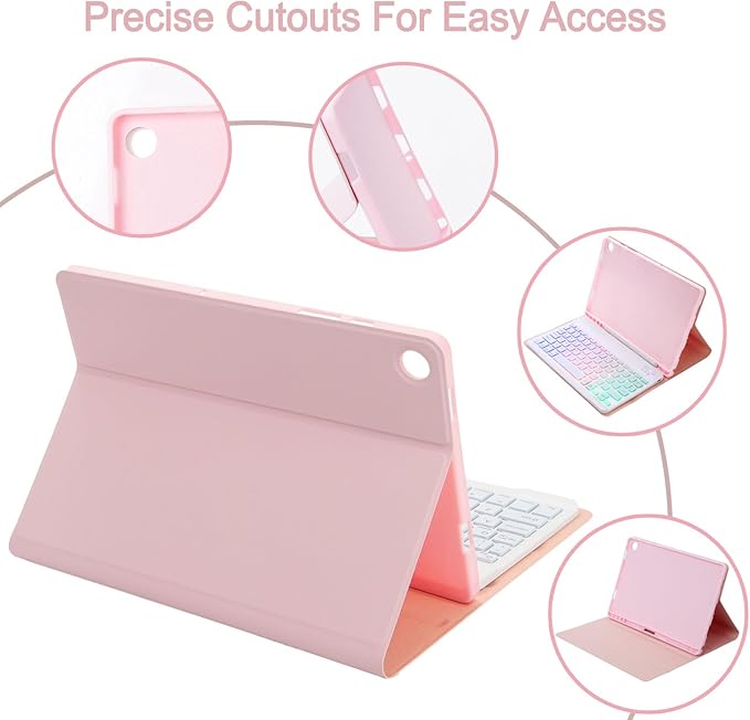 Keyboard Case for Samsung Galaxy Tab A9+/A9 Plus 11 Inch 2023 (SM-X210/X216/X218), Detachable Color Backlit Bluetooth Keyboard and Mouse, Slim Lightweight Stand Cover with Pen Holder (Pink)