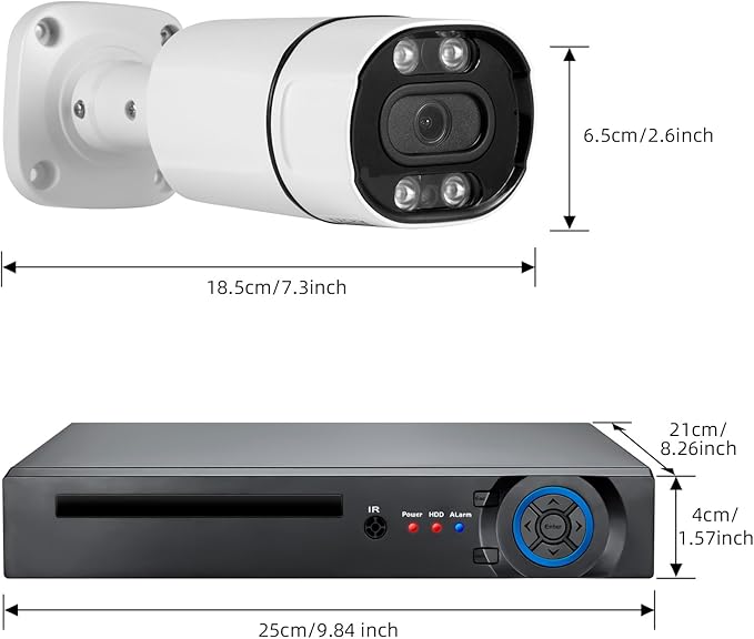 Fuers 8CH H.265+ Surveillance DVR Kits,Security Camera System with 2 x 2592TVL 5MP Wired IP66 Bullet Cameras for Indoor Outdoor Use,500G Hard Drive Included, Email Alert