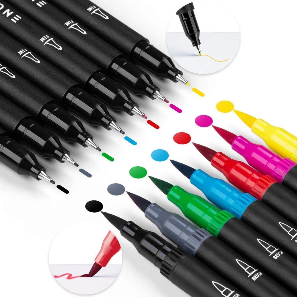Mogyann Markers for Adult 100 Colors Dual Tip Pens with Fine and Brush Tip for Coloring and Calligraphy Drawing