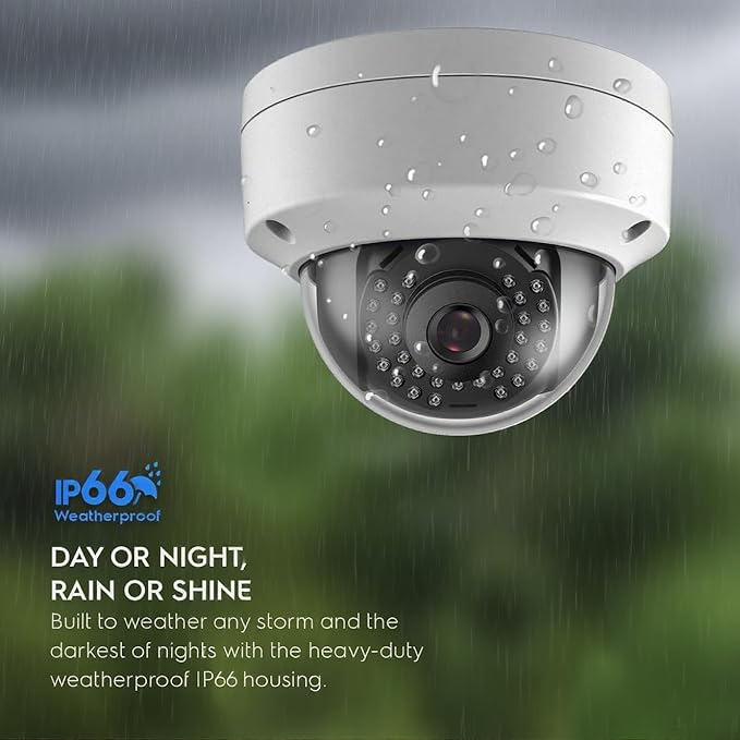 Real HD 8MP 4K PoE IP Security Camera Outdoor 98Ft IR Night Vision, 2.8mm Wide Angle 105° FOV, H.265, Waterproof IP66, Metal Housing Vandal Proof Dome IP Camera, NDAA Compliant