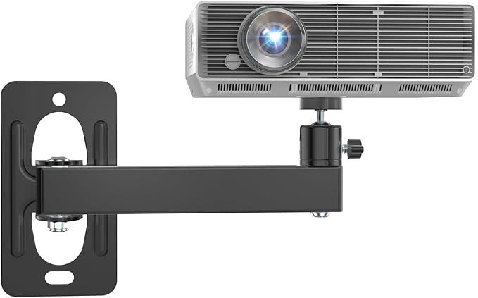 WALI Mini Porjector Wall Mount, Wall Mount Projector for 1/4" Screw, Fully Adjustable Projector Hanging Bracket Ceiling Mount Holder Holds up 4.4lbs, Black (1330LM-PMS)