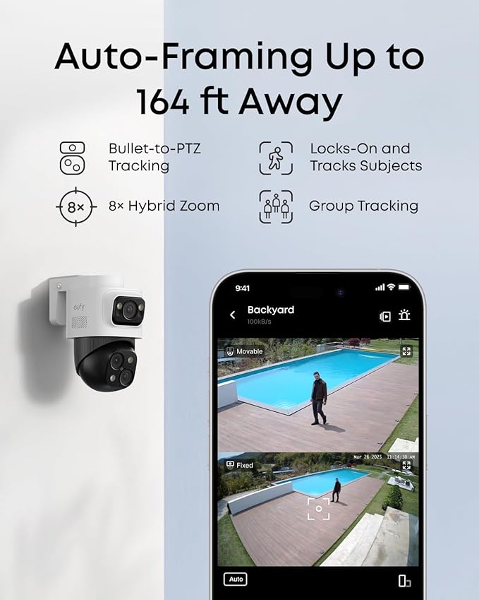 eufy 4K NVR Security Camera System S4 Max, Power Over Ethernet, Wired, 24/7 Recording, Triple Lens Bullet-PTZ Cam, 360° PTZ, Up to 16CH, Cross-Cam Tracking, 8× Auto Zoom, Smart Video Search, 2TB HDD