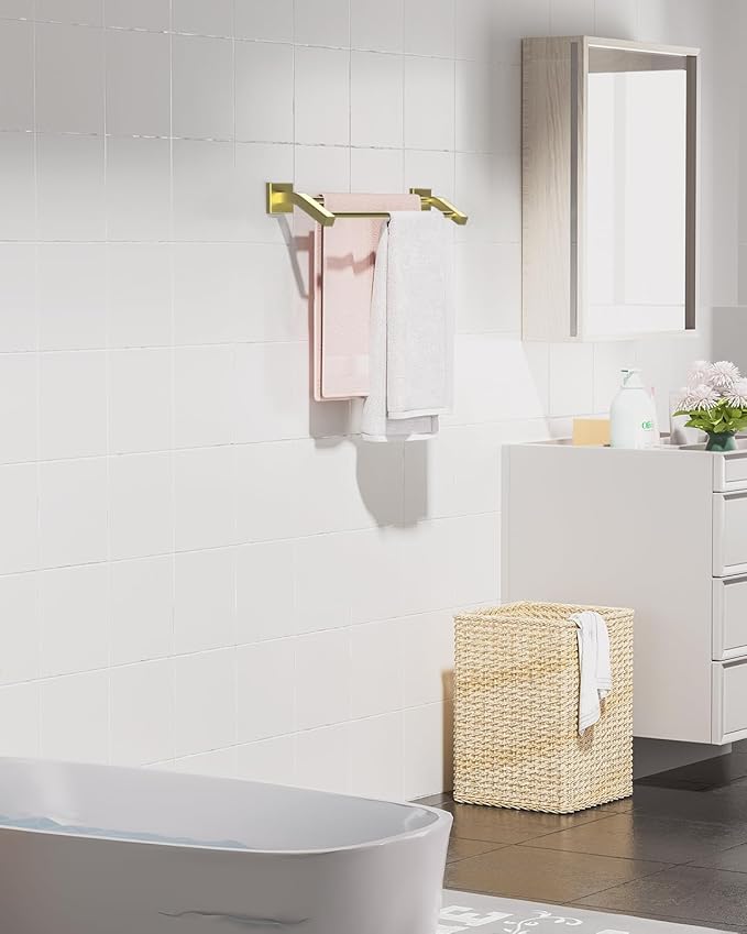 Alise Bath Double Towel Bars Towel Racks for Bathroom Lavatory,Wall Mount Towel Holder Heavy Duty SUS304 Stainless Steel Towel Hanger Towel Rail,Gold Finish,16 Inch