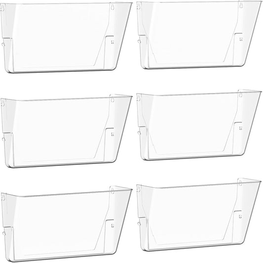 6 Pack Clear Acrylic Single Pocket, Plastic Hanging Wall Mount File Holder for Office Home, Clear