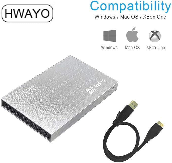 2.5'' HDD 750GB Ultra Slim Portable External Hard Drive USB3.0 Storage for Xbox One Console, PC, Laptop, MacBook (Silver)