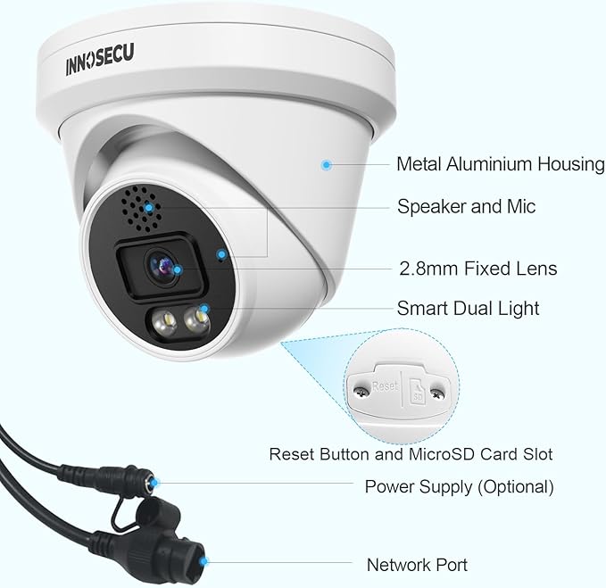 UltraHD 12MP PoE Camera, Outdoor Dome IP Camera for Home Seuciry System, Smart Dual Light Color Night Vision, Wide Angle 110 °, Wide Angel 110° 2.8mm Lens, Two Way Audio, IND12LD97K