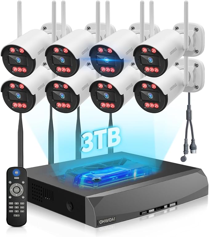 《130° Wide Angle & 2-Way Audio》Wireless Security Camera System Outdoor, WiFi Cameras Systems Video Surveillance DVR Kits
