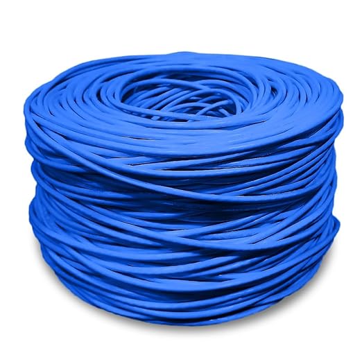 CAT5e Ethernet Cable 1000ft – 24AWG Solid CCA UTP Unshielded CAT 5e, High Speed Lan Network, RJ45 Cable, Easy Pull Box Ethernet Cord (Blue)