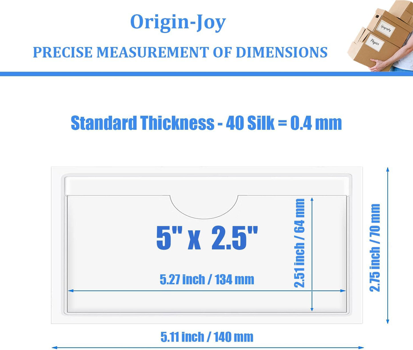 Origin-Joy 35 PCS Self Adhesive Index Card Pockets with Top Open, Clear Plastic Label Holder for Cards of Note, Library and Business, Adhesive Label Pockets & Card Holder (5 x 2.5 inch)