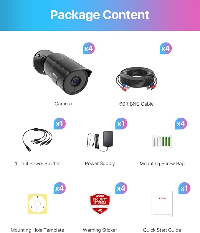 ZOSI 4 Pack 1080p Home Security Cameras with Audio Recording,Built-in Microphone,2MP 1920TVL HD-TVI Outdoor Indoor CCTV Cameras with 120ft IR Night Vision Weatherproof Surveillance Bullet Camera