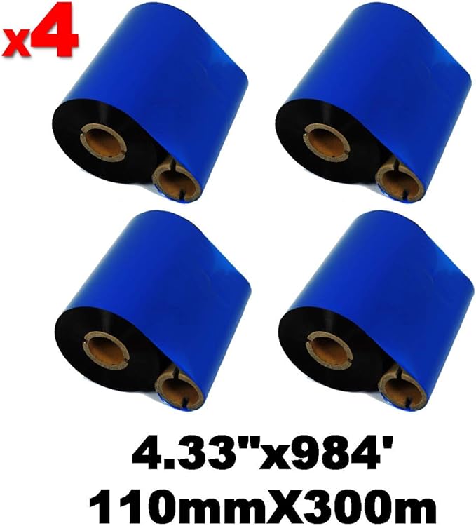 4 Rolls 4.33" x 984' Thermal Transfer Ribbon - Premium Resin-Enhanced Wax Printer Ribbon 1inch core Ink Out for Zebra ZT410,ZT420,ZM400,Sato,Datamax,Citizen,Tsc,Tec, Printer