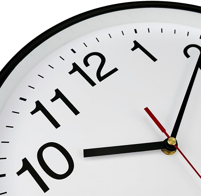 Plumeet Extra Large Wall Clock - 16" Non Ticking Silent Quartz Black Wall Clocks - Simple Design Wall Clocks for Living Room Decor, Battery Operated, White