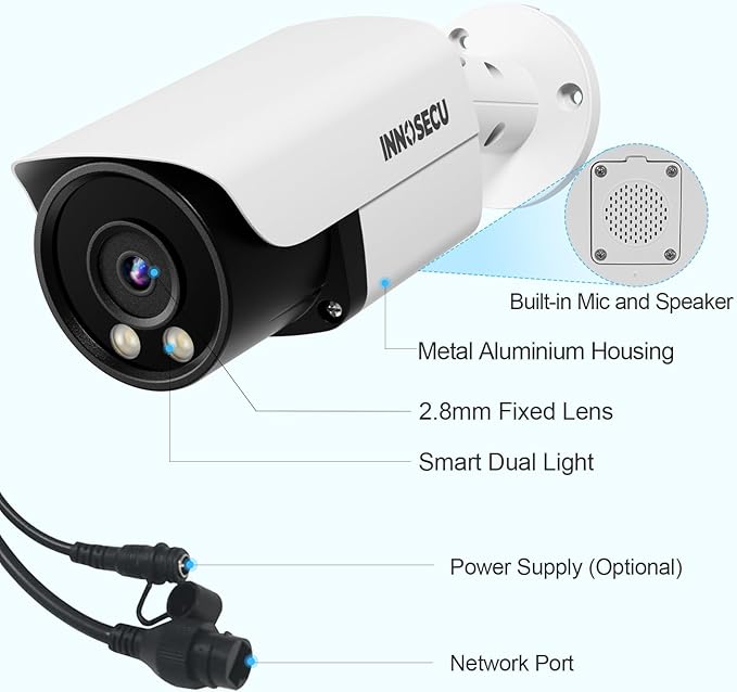 8MP Bullet IP PoE Camera, Smart Dual Light Security Camera, Color Night Vision, Waterproof Outdoor IP67, Two-Way Audio, Wide Angle 110° 2.8mm Lens, Human Vehicle Detection, INB8BD37Y