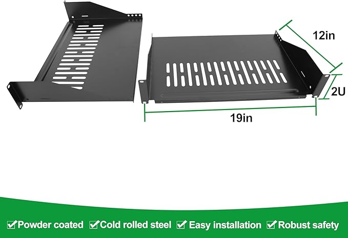 Server Rack Shelf-Universal Vented Rack Mount Cantilever Tray for 19" Network Rack & Cabinet - Heavy Duty Steel - Weight Capacity 80lb-2U H 12" D/ 2 Pieces Packaging GLOBALRACK (2U12, 12INCH)